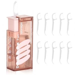 Porte-fil Dentaire Portable, Distributeur de Fil Dentaire, Boîtes de Support Rechargeables,Comprend10 Fil Dentaire，Bâtonnets de Fil Dentaire pour Voyages,pour le Nettoyage Des Dents (Rose) (oakallow, neuf)