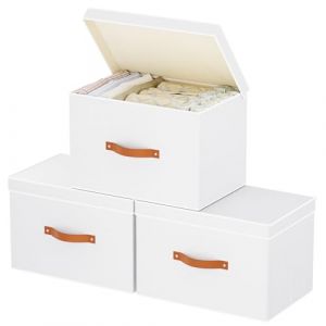YheenLf 3 Pièces Paniers et Boîtes de Rangement Pliables, Boite en Tissu avec Couvercle, Casier Vetement pour Chambre à Coucher, Salon, Armoire, 45x30x30cm, Blanc (YheenLf, neuf)