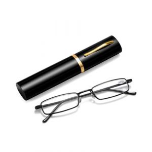 TPZORJX Lunettes de Lecture,Mini lunettes de lecture pliables,Mini-lunettes de lecture &eacute;troites en m&eacute;tal &agrave; charni&egrave;re &agrave; ressort Aide &agrave; la lecture unisexe avec &eacute;tui,noir,+2.0 (Sunlaxy OU, neuf)
