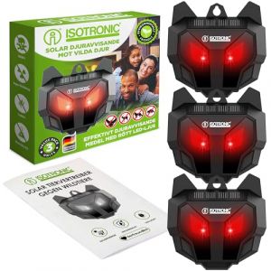 ISOTRONIC &ndash; R&eacute;pulsif solaire contre les animaux sauvages comme les ratons laveurs, les chevreuils, les renards, les sangliers et bien d'autres &ndash; R&eacute;pulsif efficace avec lumi&egrave;re LED rouge (3) (Internetz24, neuf)