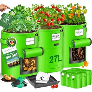 KESSER&reg; Lot de 9 sacs de plantation pour pommes de terre 27L | Sac de plantation pour pommes de terre en tissu non tiss&eacute; avec &eacute;tiquettes nominatives | Sac de plantation avec fen&ecirc;tre et poign&eacute;es | (WMK Trading GmbH, neuf)