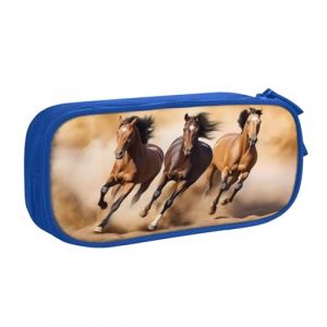 ZHONGSK Trousse à crayons de grande capacité avec compartiments à fermeture éclair, jolie trousse à crayons | Trois chevaux qui courent | Organiseur pour garçons et filles et adultes, bleu, Taille (马仲相1dian, neuf)