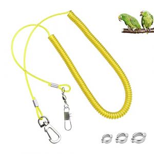 Andiker Corde Volante pour Perroquet, Cha&icirc;ne de 5 m pour pied de perroquet pour entra&icirc;nement &agrave; la vol&eacute;e, harnais d'entra&icirc;nement avec cordon &eacute;lastique anti-morsure pour oiseaux &eacute;tourneau (jaune) (JDCR Cozy Life Mall, neuf)