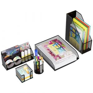 Solinxe Set d'organisation de Bureau en m&eacute;tal - Bac &agrave; Documents A4 Bac &agrave; courrier Porte-Crayons Porte-Lettres et Porte-Notes adh&eacute;sives, Noir (Solinxe Direct, neuf)