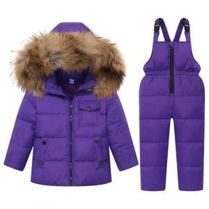 Enfant Combinaison de Ski avec Veste, Doudoune &agrave; Capuche + Pantalon de Ski B&eacute;b&eacute; Combinaison de Neige 2PCS Ensemble de Ski Fille Gar&ccedil;on Hiver Manteau de Duvet Pantalon de neige, Pourpre 2-3 Ans (JiAmy-EU, neuf)