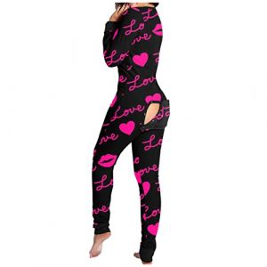 Conbinaison Femme Soir&eacute;E Chic - Pyjama 1 Piece Adulte Grenouillere Femme Sexy Pyjama Stitch Pyjama Boutonn&eacute; pour Pyjama Chaud Et Doux Combinaison Femme Chic pour Soir&eacute;E (Promotion Nouvel An, neuf)