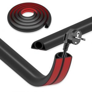 DIKARIYA Passage de Cable au Sol Noir, 1mx20mm Cache Cable Sol, Petit Canal de Câble Flexible, Goulotte Passe Cable, PVC Cache Fil Électrique Sol Auto-Adhésif Montage pour Tous Les Câbles Bureau (DIKARIYA EU, neuf)