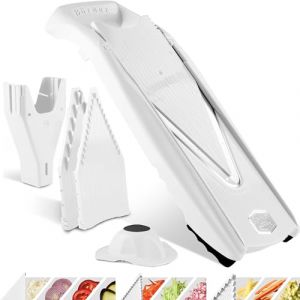 Coupe-Légumes Börner V5 (Starter Set) • Mandoline en V pour tranches, bâtonnets & dés de différentes tailles • Mandoline avec lame en acier inoxydable • Mandoline réglable • Blanc (Börner Distribution International GmbH, neuf)