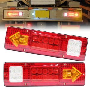 Ygmylandbb feux de remorque led, feu arrière de remorque de Camion 19 LED feu Stop étanche Clignotants inversés Feux arrière pour camion, benne basculante, tracteur, remorque, 24V 2Pcs (Rgu123, neuf)
