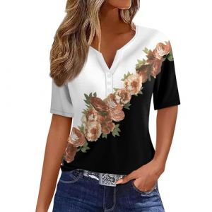 Tee Shirt Femme, Chemisier Femme Chic Et éLéGant Manches Courtes Sexy ÉTé Grande Taille DéContractéE Chemisier Femme Haut Femme Chic Et Elegant Blouse Femme Vetement Femme(B Noir,XXL) (LOAMD, neuf)