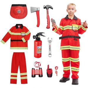 Luckyou Deguisement Pompier Enfant avec Pompier Jouet Costume Pompier pour Enfant Gar&ccedil;on Fille Halloween Carnaval L'&eacute;ducation Cosplay Jeu de R&ocirc;le Jouets,140cm (chenzhiweimaoyi, neuf)