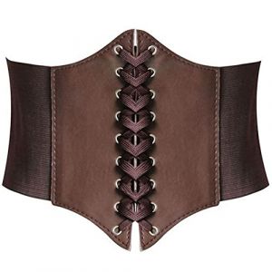HANERDUN Ceinture Corset pour Femme Cuir Corset &agrave; Lacets Ceinture &Eacute;lastique Ceinture R&eacute;tro Cinch Quatre Tailles - Marron Brun- Taille L (AYOZI, neuf)