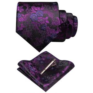 JEMYGINS Cravates et mouchoirs de poche &agrave; fleurs pour homme disponibles avec pince &agrave; cravate, noir/chou rouge, M (JEMYGINS Tie Official Store, neuf)