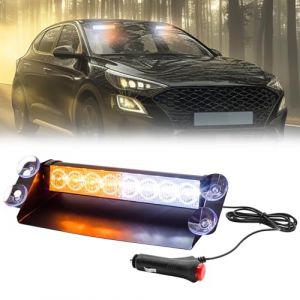 Biqiure LED Stroboscopique, Feux Stroboscopiques Intérieurs de Pare-Brise 8LED 4 Modes Stroboscope Clignotant Lampe D'urgence avec la ventouse pour 12V Voiture Camion Véhicule (Jaune&Blanc) (YuanGu, neuf)