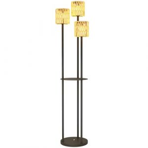 Outsunny Lampadaire solaire style Boho à 3 lumières avec étagère centrale et base ronde, lampe d'extérieur en rotin PE et acier, IP44, pour salon, chambre à coucher, noir et jaune (AOSOM, neuf)