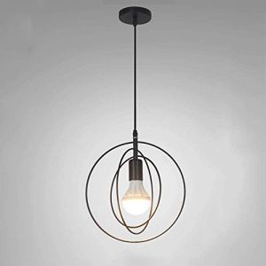 Mengjay Lustre Rétro Industrielle en Métal, DIY E27 Suspensio Lampe Fer 360° Régble Lampe intérieur Suspension Luminaire, Diamètre 30cm, Fil Long 120cm (Ampoule Non incluse) (Noir Cercle) (Geste shop, neuf)