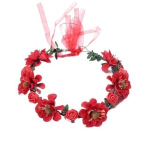 Couronne de Fleurs Couronne de fleurs, bandeaux, accessoires mariage, couronne florale for fille, guirlande roses, diad&egrave;me mari&eacute;e(Red) (huxiaohong666, neuf)