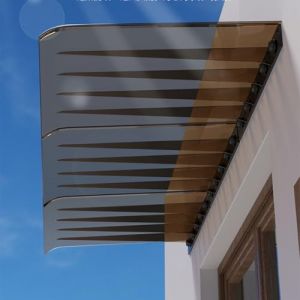 Auvent de Porte Entr&eacute;e et Fen&ecirc;tres, Marquise de Porte d&rsquo;Entr&eacute;e en Polycarbonate, Modulaire Extensible Anti-Pluie et Soleil pour Terrasse, Balcon ou Porche 40&ndash;300 cm(Brun,40x140cm) (LJMYS, neuf)