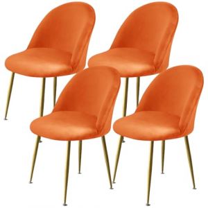Levoberg Housse de Chaise Salle &agrave; Manger Scandinave Extensible en Velours Housse Chaise Dossier Arrondi Elastique Couverture de Chaise Scandinave pour Maison Mariage H&ocirc;tel 4 Pi&egrave;cess Orange (Levoberg-EU, neuf)