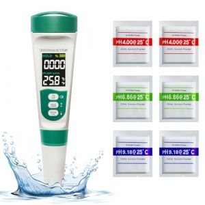 Cuteefun pH Metre Electronique, Kit de Testeur Piscine 5 en 1, Testeur pH/TDS/EC/Salinit&eacute;/Temp&eacute;rature, &Eacute;cran R&eacute;tro&eacute;clair&eacute; VA, Testeur Sel Piscine, pour Eau Potable, Aquarium, Piscine (WangChuan-HT, neuf)