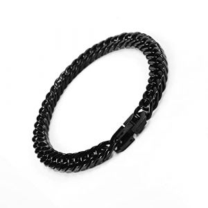 VGWON Bracelet Cubain en Acier Inoxydable 316L pour Homme Avec Fermoir, Bracelet Cubain Solide en Argent Noir Avec Coupe en Diamant de 8MM, Cadeaux de Bijoux pour Homme (VGWON-EU, neuf)