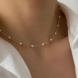 ZKGYUS Collier de perles en or pour femmes, cha&icirc;ne dor&eacute;e, d&eacute;licate cha&icirc;ne en or imperm&eacute;able et anti-allergie, collier de perles d'eau douce, femmes et filles (CELTIC MANUFACTURING, neuf)