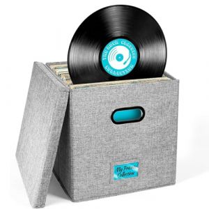 Boîtes de rangement pour disques vinyles | Ignifuge et imperméable pour disques vinyles de 30,5 cm pouvant contenir jusqu'à 100 disques simples | Avec poignées de transport et embout d'étiquettes (liuhuidianzi, neuf)