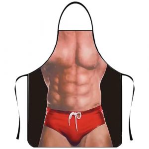 MUNSKT 1PC Tablier de Cuisine,Tablier Homme Sexy Muscl&eacute;,Tablier Cuisine Homme Humour - Imperm&eacute;able R&eacute;glable,Humoristique barbecue cadeau (Rouge) (MUNSKT*, neuf)