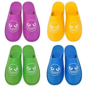 GURGER Chaussons Invit&eacute;s Lavable en Machine Antid&eacute;rapant Motif Cartoon Pantoufles pour Maison H&ocirc;tel Spa Voyage, Lot Multi-Tailles et Multi-Couleurs, Lot de 4 Multicolores (QUAN JIYU, neuf)