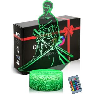 DAHEYMA Lampe illusion 3D à trois épées, 16 couleurs avec télécommande, veilleuse à intensité variable, motif manga, manga, pirate, chasseur, Roronoa, cadeau unique pour décoration de chambre (DAHEYMA, neuf)