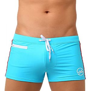 AIEOE Boxer de bain court pour homme - Push Up - Avec coussinet amovible et petite poche zippée - Séchage rapide - Pour la natation, le surf, bleu, L (QYou, neuf)