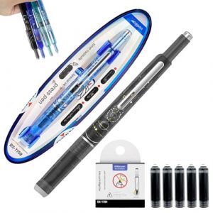 Qosneoun Stylo plume r&eacute;tractable, rechargeable, 0,38 mm, encre bleue et noire, corps transparent, comprend 5 cartouches d'encre rechargeables pour une &eacute;criture fluide sans fuite (noir, noir non (Qinchang, neuf)