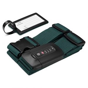 Navaris Sangle de Valise en Croix - Ceinture S&eacute;curit&eacute; Bagage R&eacute;glable pour Voyage Avion Train - Verrou TSA Code Serrure &agrave; Combinaison (SX-Commerce, neuf)