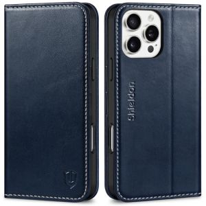 Shieldon Coque pour iPhone 16 Pro Max 5G, [RFID Blocage] Etui Portefeuille en Cuir Véritable Folio Magnetique Housse Anti-Choc Compatible avec iPhone 16 Pro Max (6,9 Pouces 2024) - Bleu Foncé Rétro (TG-Global FR, neuf)