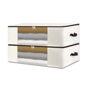 Lot de 2 sacs de rangement extra larges en toile 65 x 45 x 23 cm &ndash; Organiseur de v&ecirc;tements robuste avec fen&ecirc;tre en PVC transparent pour couvertures, oreillers, manteaux d'hiver, literie et articles (QJCUK, neuf)