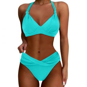 Maillot de Bain Sexy Deux pièces avec Bretelles Amovibles et Anneau en métal pour Femme Maillot de Bain Push up Bandeau torsadé pour Femme Bikini Sexy Maillot De Bain (kWEX, neuf)