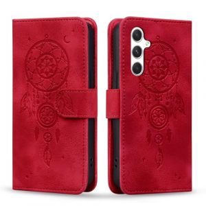 Vaitasy Coque pour Samsung Galaxy A55 Attrape R&ecirc;ves Cuir PU &Eacute;tui avec Magn&eacute;tique Fonction Stand Portefeuille Housse pour Galaxy A55 Rouge Dreamcatcher (WanJunYu Electronic, neuf)