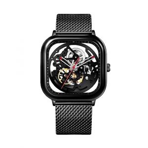 CIGA Design Montre Automatique Homme - Série C Montre Femme 40mm Mécanique Squelette Carrée Acier Inoxydable avec Bracelets en Milanais et Cuir(Noir) (CIGA Design EU, neuf)