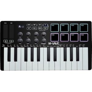 M-VAVE 25 touches 8 pads de batterie rétroéclairés Clavier MIDI - Beat maker professionnel et Keytar pour la production musicale au clavier Batterie intégrée Wireless Connect, Noir, MIDI 8 PADS, Noir (HOEREVPRO, neuf)