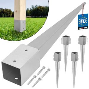 KOTARBAU® 4 x 91 x 91 x 750 mm Support De Poteau À Enfoncer en Acier Galvanisé Lourd | Support De Poteau Carré en Métal Entraîné À Planter | Support Poteau Bois | Support Poteau À Enfoncer (KOTARBAU, neuf)