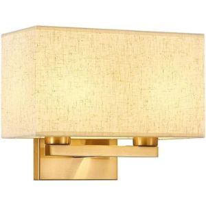BGFYUSF Applique Murale d'intérieur rectangulaire dorée avec Abat-Jour en Textile， décoration de Chambre à Coucher， Applique Murale câblée en Tissu Beige， luminaire， (HaoYaYa, neuf)