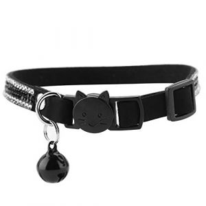 HEEPDD Colliers de Chat Ajustables Coloré Bling Diamante PU Cuir de Chien pour Animaux de Compagnie Chien Chat Collier Réfléchissant Collier Cravate Sécurité Boucle À Libération Rapide(S-Noir) (Sheens 88, neuf)