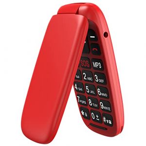 USHINING Téléphone Portable Débloqué avec Grandes Touches, Téléphone Portable à Clapet, Téléphone Portable Faciles à Utiliser pour Personnes Âgées avec Bouton SOS, Radio FM, Caméra - Rouge (Wemat, neuf)