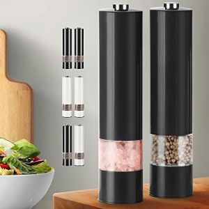 Virklyee Moulin &agrave; Poivre Electrique 2PCS Moulin &agrave; Poivre Moulin &Eacute;lectrique &agrave; Sel et Poivre Set Saliere et Poivriere Electrique Meulage automatique Noyau de broyage en c&eacute;ramique (Noir) (OYSHOPP, neuf)