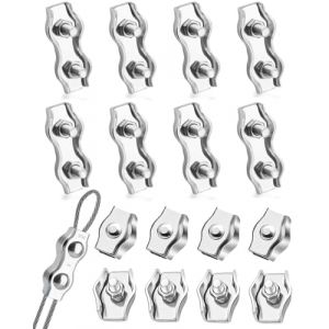 HUVZOR 16Pcs Clips Serre-Câbles M3,Serre Câble Acier, En Acier Inoxydable 304, Serre Câble Inox, Pour Cable Acier 3mm, Serre Cable Pour Auvent Tendeur De Corde À Linge Fixe, simple*8/Clip double*8 (Volumetech OU, neuf)