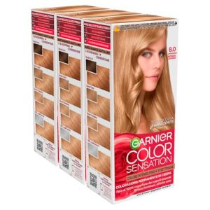 Garnier Color Sensation Coloration Permanente Longue Durée à l'huile de Rose Couvrance 100% Cheveux Blancs Couleur 8.0 Blond Clair - 3 Couleurs (Zeitburg Schmuck & Uhren, neuf)