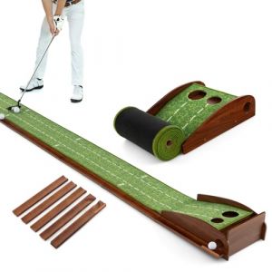 COSTWAY Tapis de Putting Entraînement de 302 cm, Piste de Retour Automatique de Balle Avec 2 Tailles de Trous, 2 Balles pour Intérieur/Extérieur (FDS GmbH, neuf)