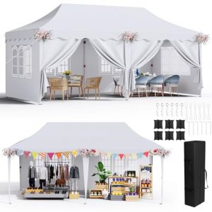 Tonnelle de Jardin Exterieur 3x6M avec 6 Parois Latérales 6PCS Sacs de Sable, Tonnelle Pliante 3x6 Imperméable,Tente Hauteur églable, UV 50+,avec 12 Clous de Sol, pour Fête/Festival/Camping, Blanc (Dorigod Trading Limited, neuf)