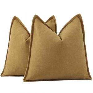 Madizz Lot de 2 Doux Housses de Coussin en Chenille Texturée Douce Simple décorative pour canapé Chambre Jaune Moutarde 55 x 55 cm (Madizz, neuf)