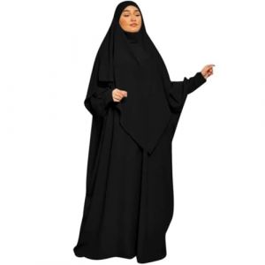 NAJMA Abaya Femme Musulmane 2 Pi&egrave;ces maxi khimar et abaya, opaque,Robe long avec khimar voile,jilbab soie de medine,voile pri&eacute;re,pour femme musulmane voil&eacute;e,hejj,omra,madrassa,quotidien (Najma Najma, neuf)